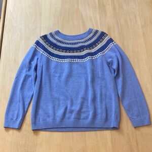 Talbots Fair Isle Yoke Sweater Petite Large Cotton Blend